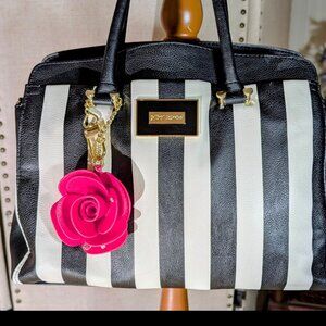Betsy Johnson Stripped Satchel & Rose Charm